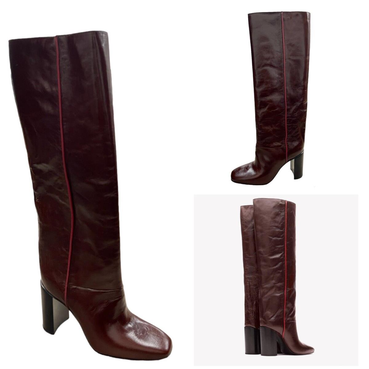 Rag Bone Aslen Tall Crinkle Leather Boot In Mahogany Size:36.5 US 6.5