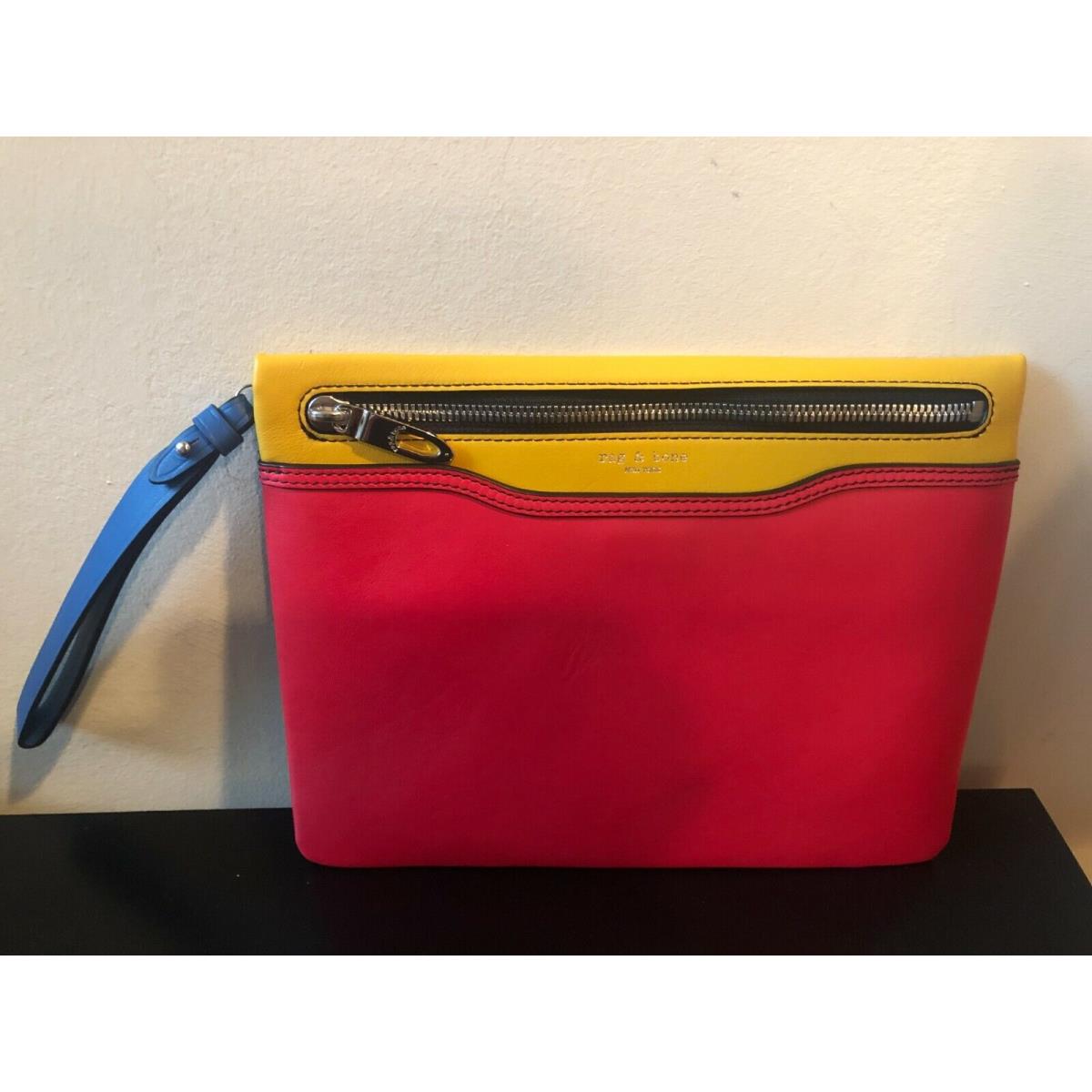 Rag Bone Leather Multi Color Block Zip Pouch Wristlet Clutch