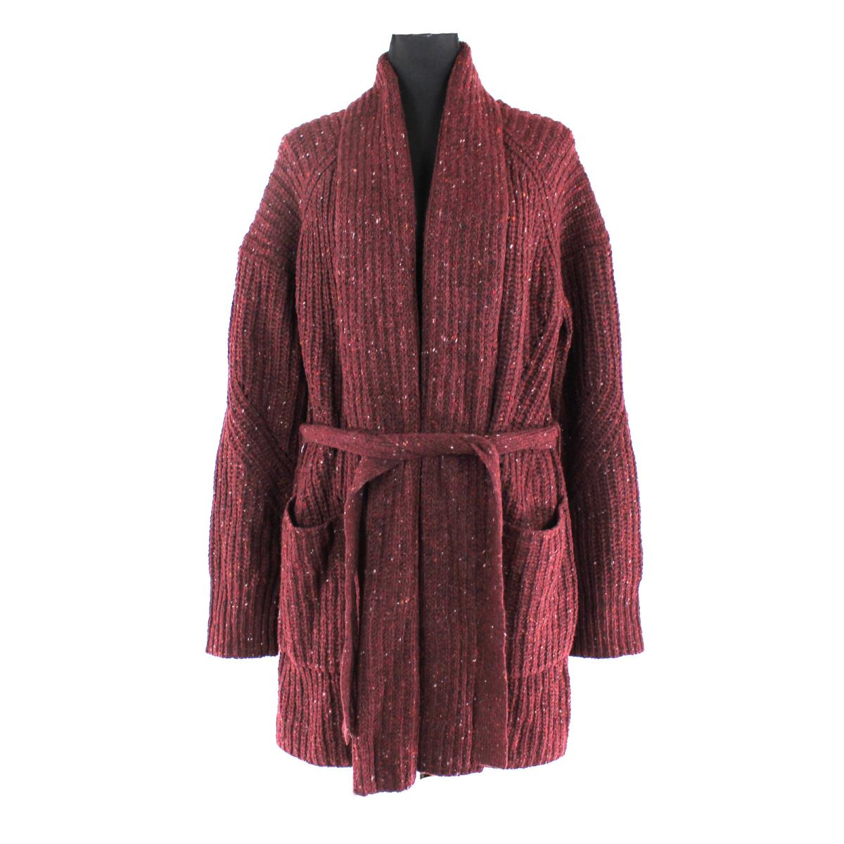 Rag Bone Burgundy Eco Donegal Long Belted Cardigan Medium Wool Coatigan