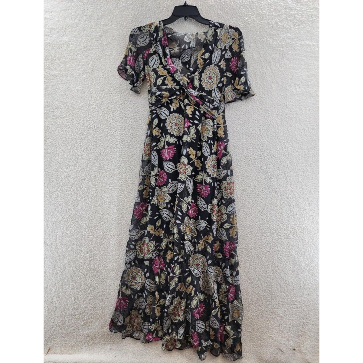 Rag Bone Tamar Floral Silk Blend Maxi Dress Women`s 4 Black Multi Twist Front