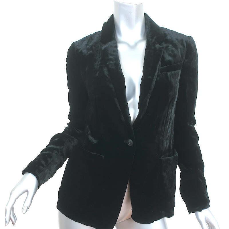 Rag Bone Loretta Blazer Black Crushed Velvet Size 2 One-button Jacket