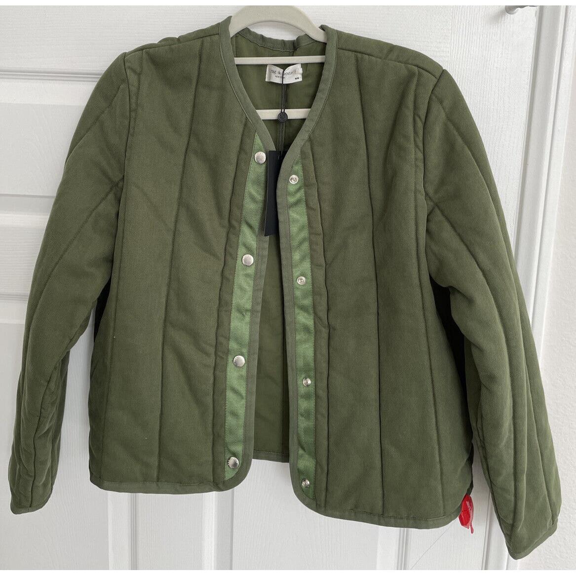 Rag Bone Liner Quilted Slub Cotton Canvas Jacket Army Green Size M