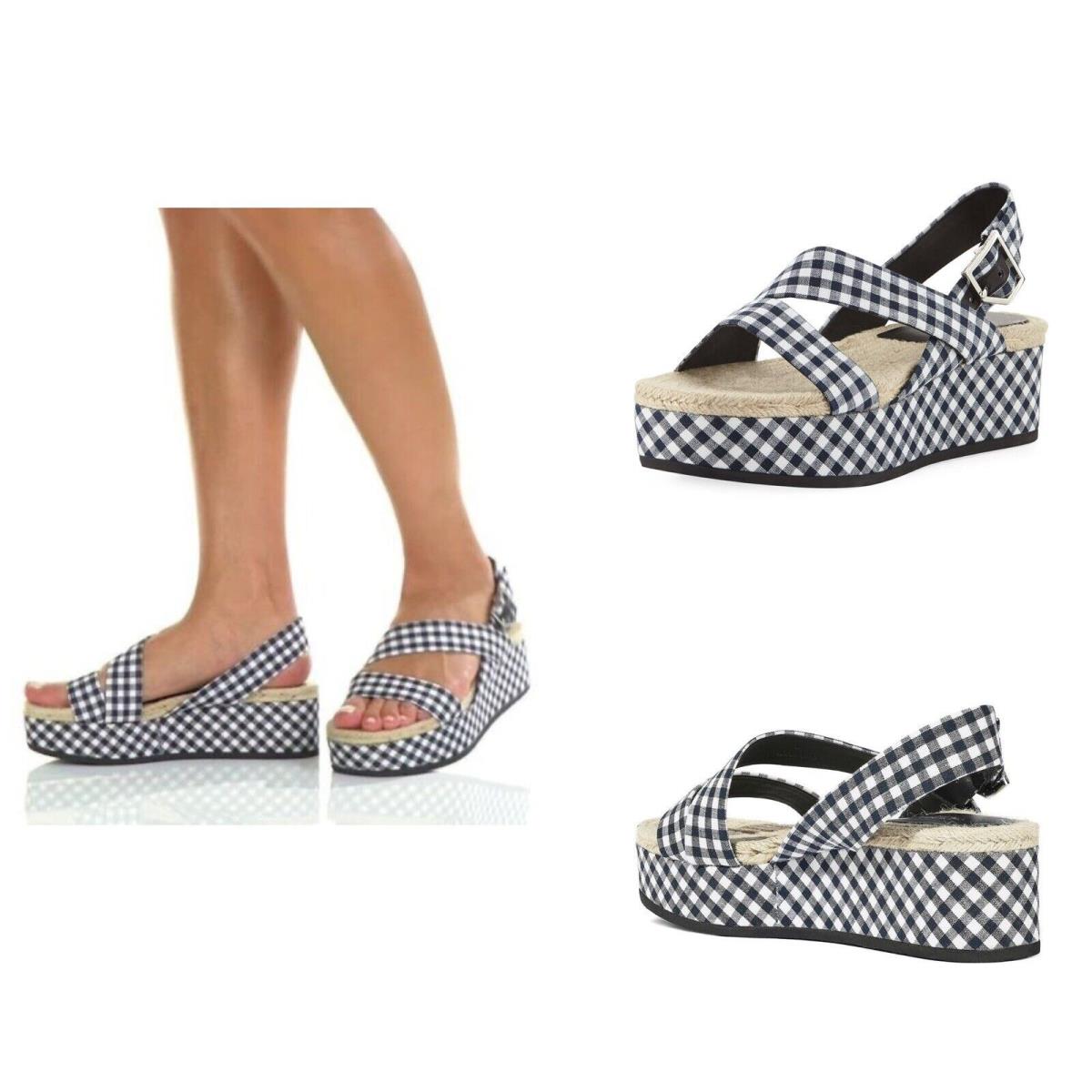 Rag Bone Megan Navy Gingham Platform Sandal Size: 36.5 US 6.5