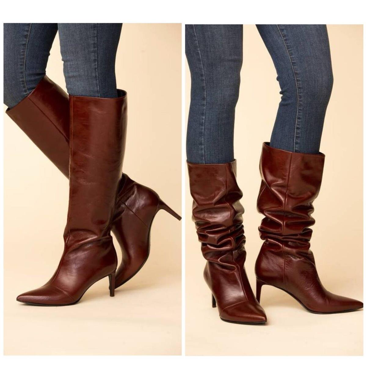 Rag Bone Beha Knee High Wrinkle Leather In Mahogany Size:38.5 US 8.5