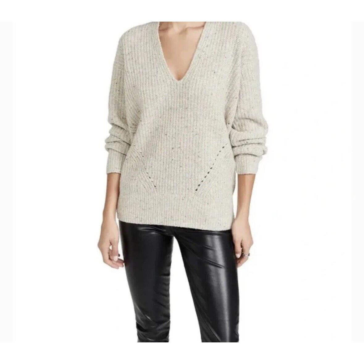 Rag Bone Eco Donegal XL Wool Sweater Lt. Gray Tan Women V-neck