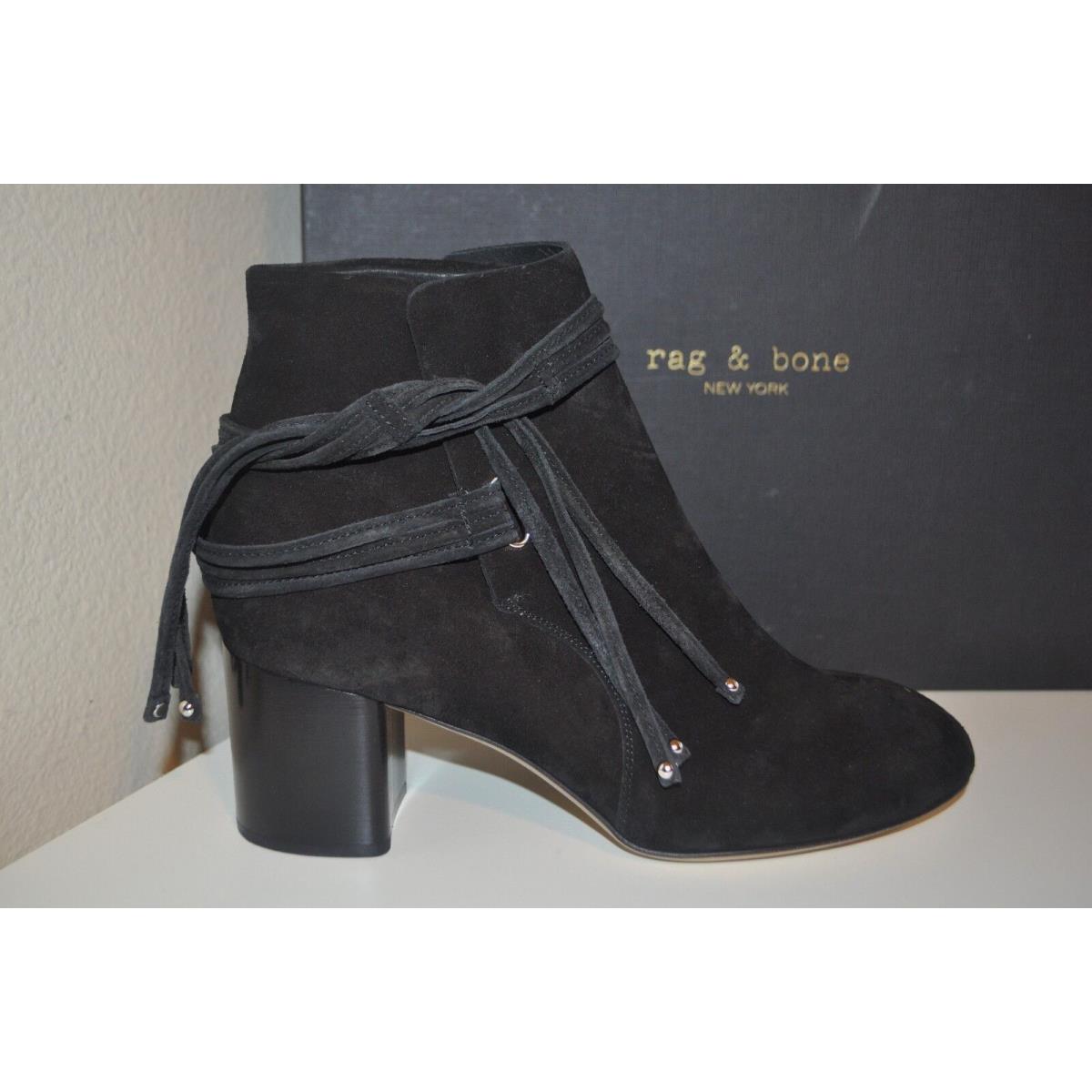 Rag Bone Dalia II Tie-strap Bootie Black Suede Block Heel Boot EU 40