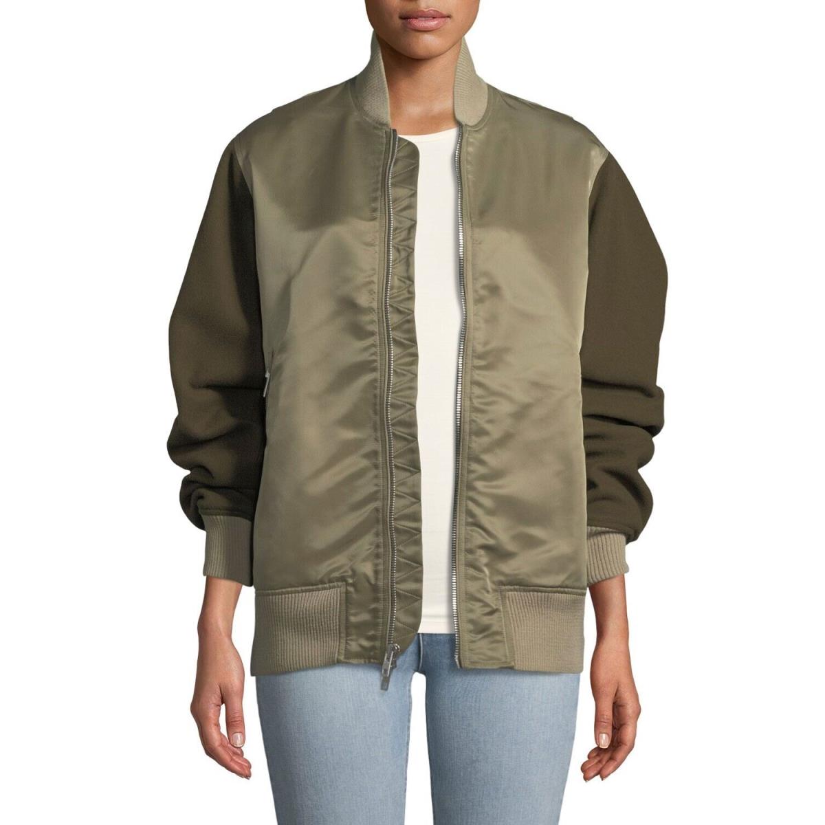 Rag Bone Elle Raglan-sleeve Bomber Jacket XS Satin Green Army Military