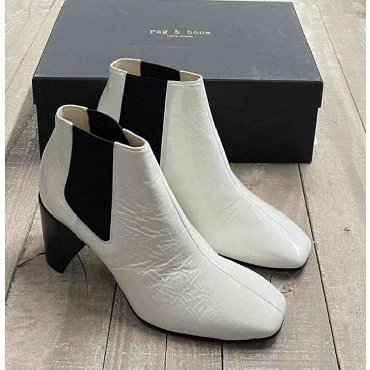 Rag Bone Aslen Crinkle Boot In Antique White Patent Size:39.5 US9.5