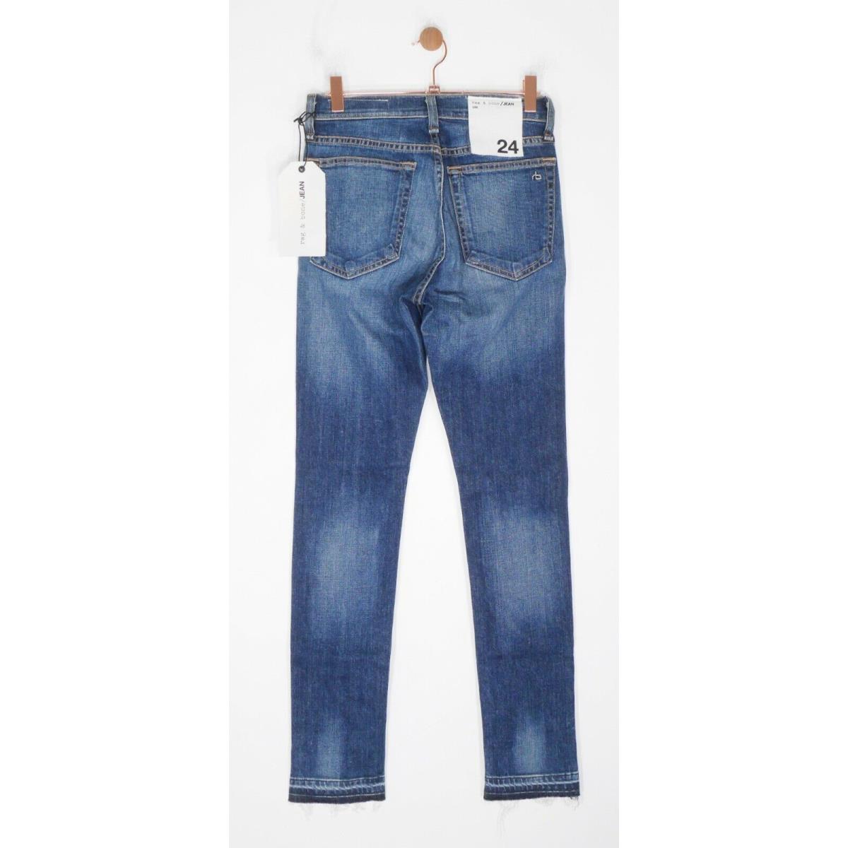 Rag Bone Dre - High Rise Slim Boyfriend with Raw Frayed Hems in Medium Blue 24