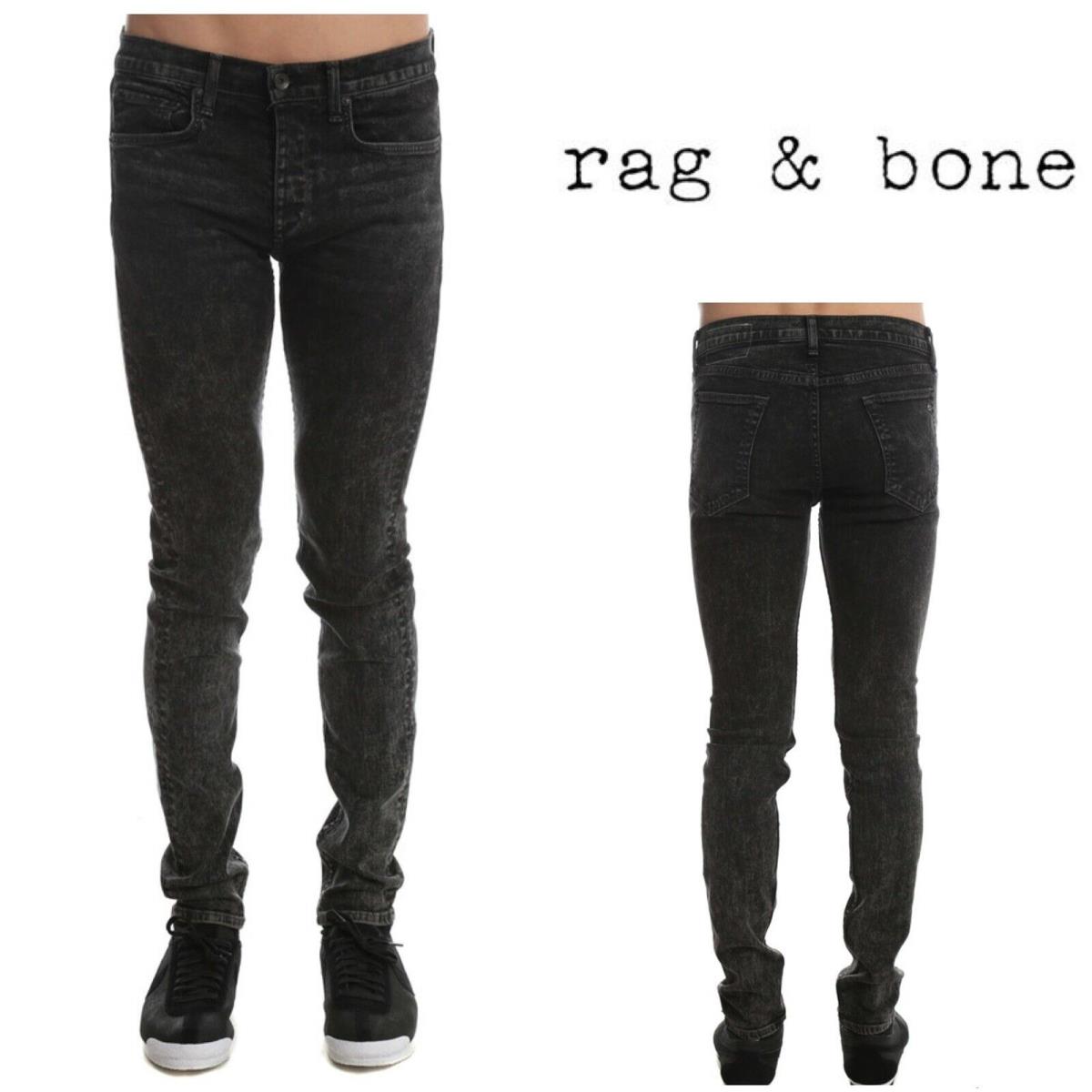 Rag Bone Men`s Fit 1 Skinny Led Fit Jeans In Acid Black Size: 34