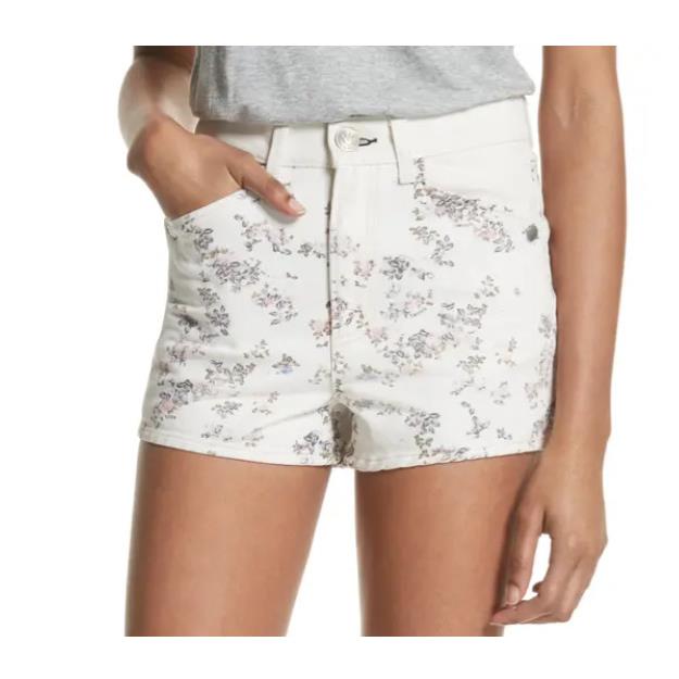 Rag Bone Ellie Twill Short White Floral Print High Waisted Western Vintage