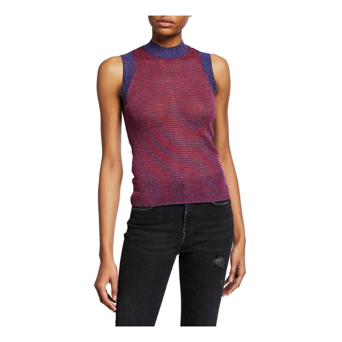 Rag Bone Raina Purple Pink Glitter Mock Turtle Neck Tank Blouse Top L