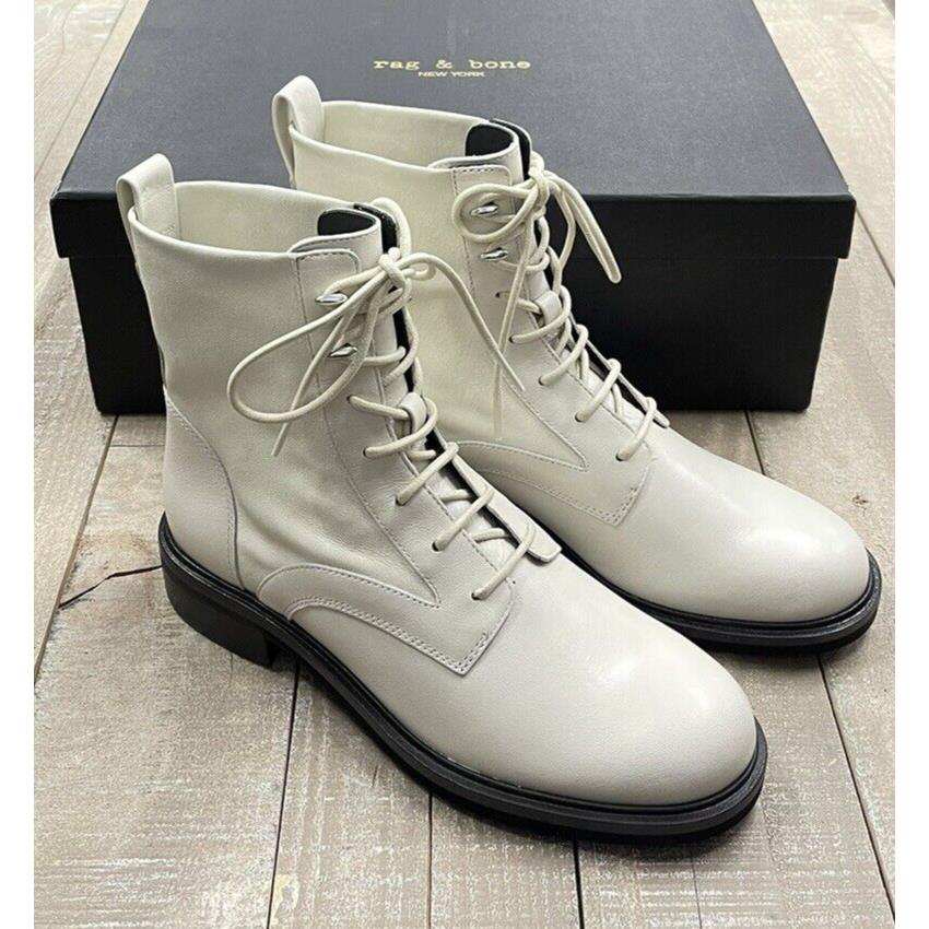 Rag Bone Slayton Lace Up Leather Boots In Antq White SZ:37.5 US 7.5