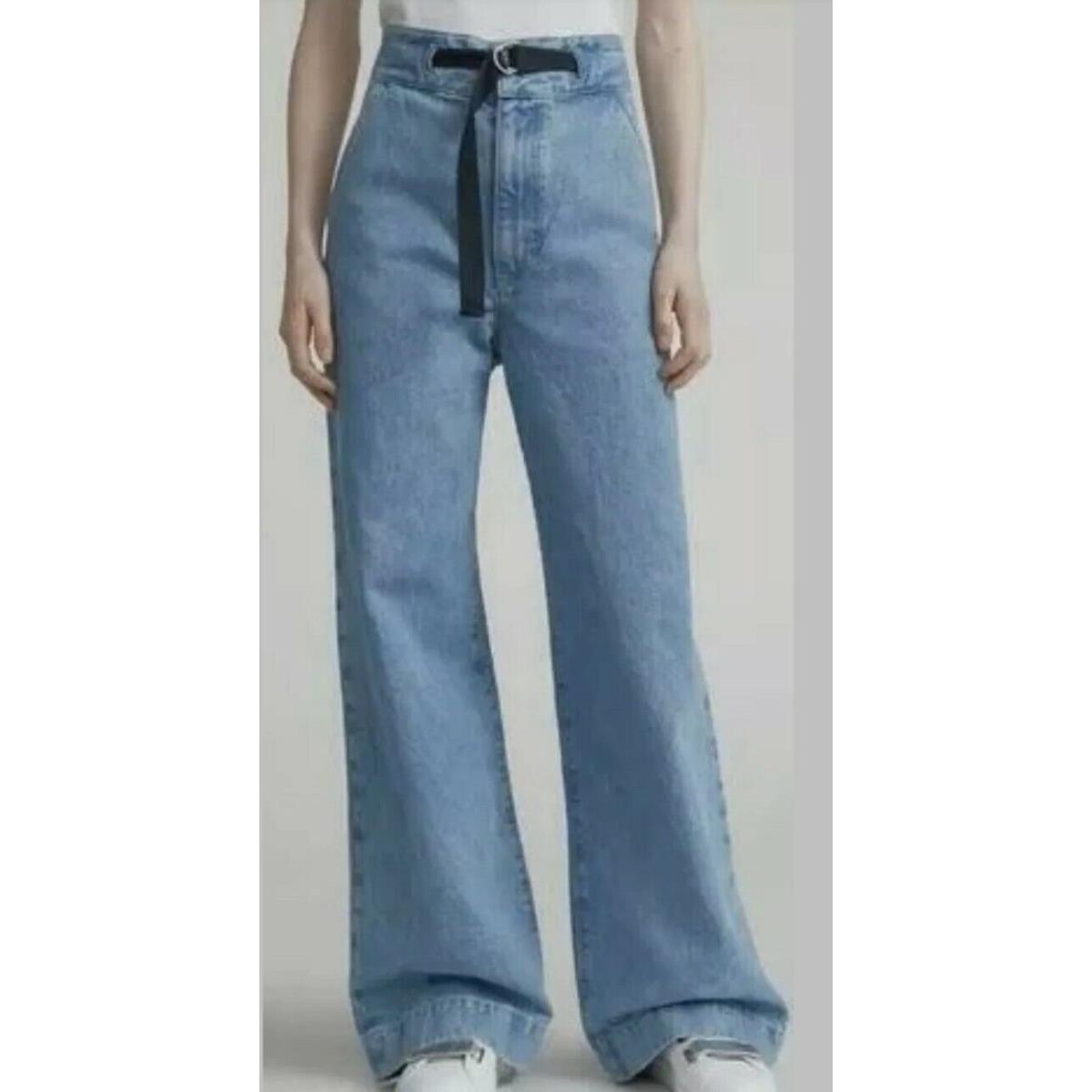 Rag Bone Massive Pant Hi Waist Wide Leg w/ Belt Size 30 in Crystal Wash Denim