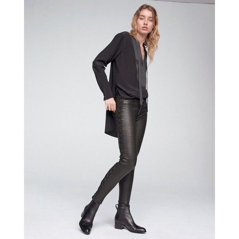 Rag Bone High Kiku Skinny Leather Pants In Black Size: 28