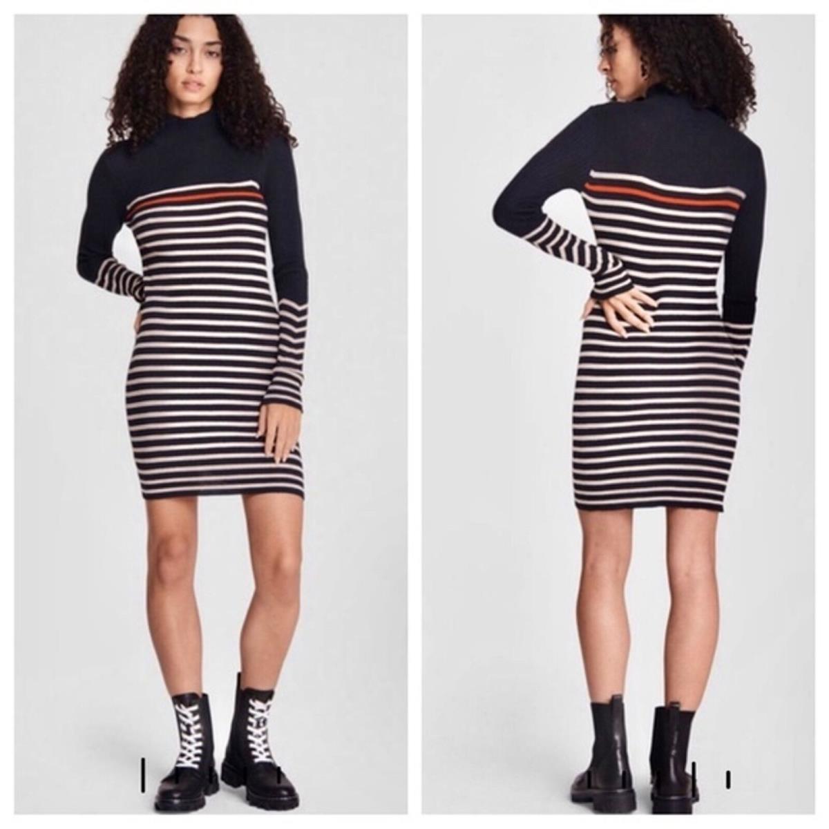 Rag Bone Kate Sweater Dress Striped Turtleneck Cotton Cashmere Blue Xxs