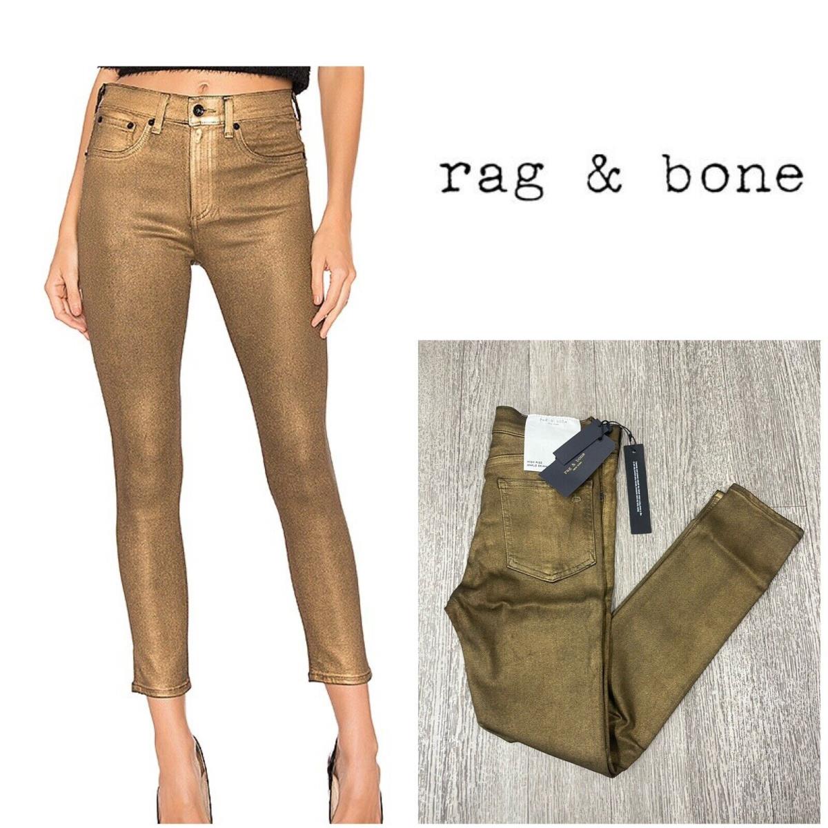 Rag Bone High Rise Ankle Skinny Jeans In Gol Metallic Size: 25