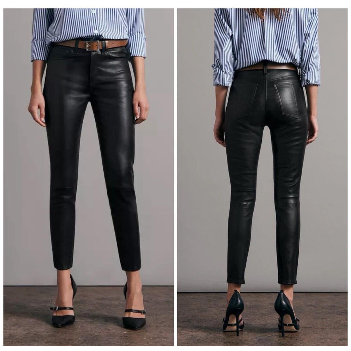 Rag Bone Black Leather High Rise Skinny Size:26