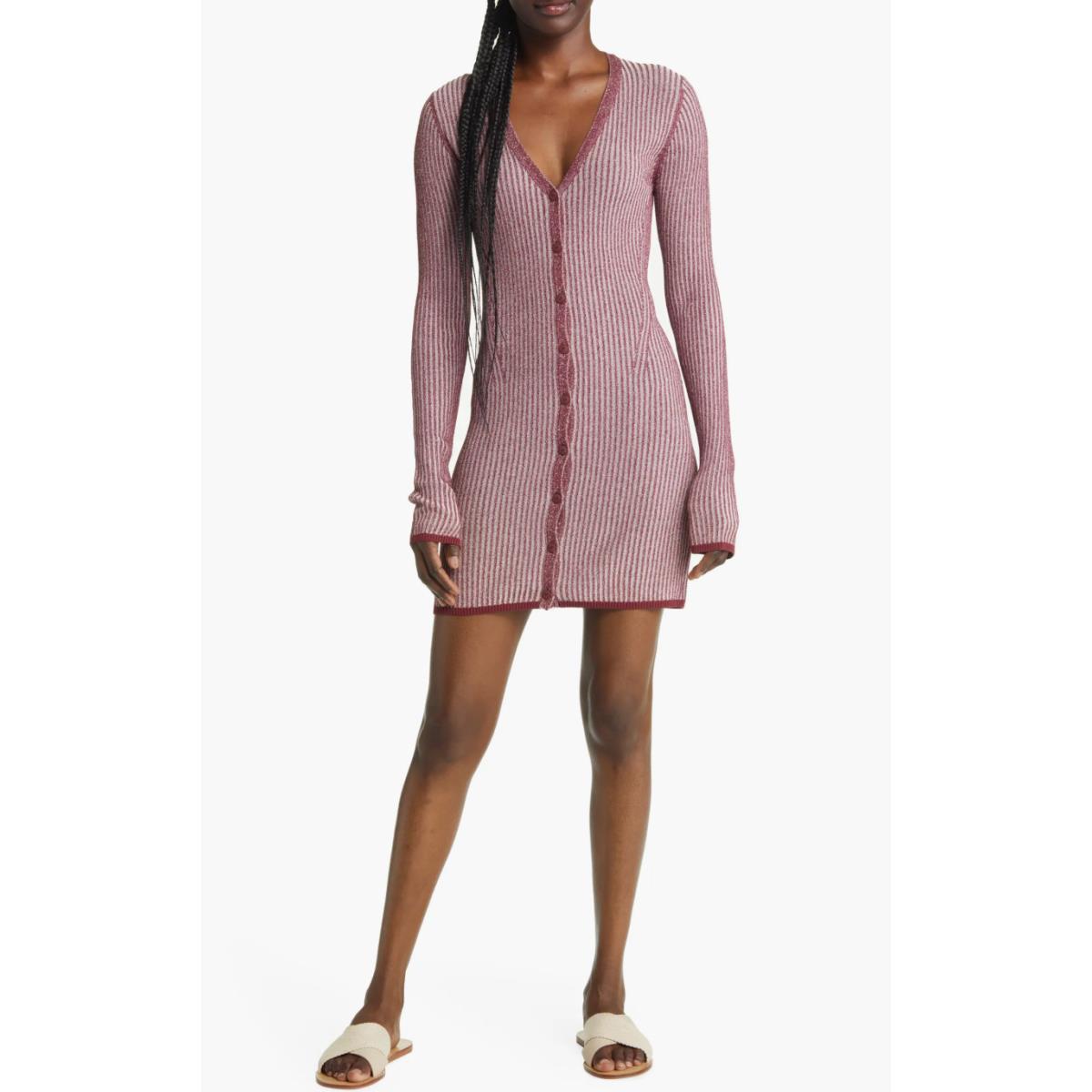 Rag Bone L6205 Womens Pink Alexis Long Sleeve Ribbed Sweater Dress Size M