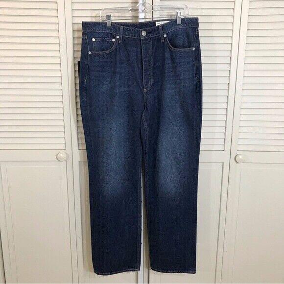 Rag Bone Women`s Alex High-rise Straight Stowe Blue Cotton Jeans Size 34