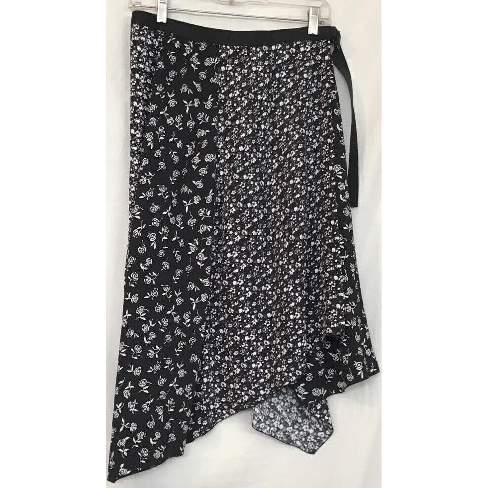 Rag Bone Wrap Skirt Viscose Panel Black Floral Print Asymmetrical Hem Size 2