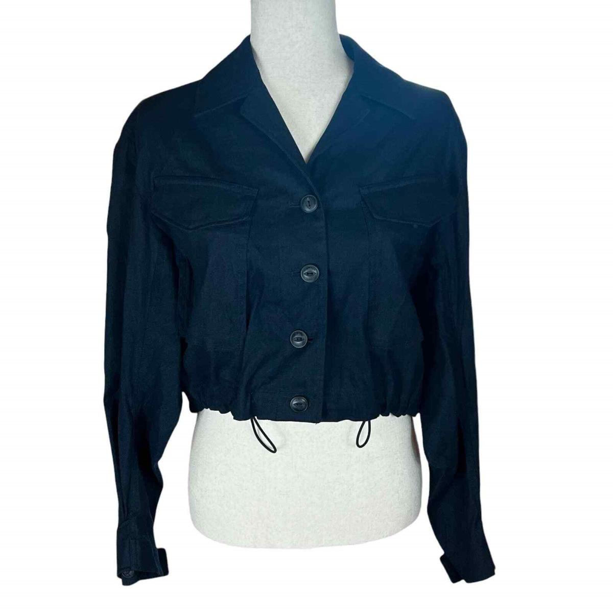 Rag Bone Piper Cropped Linen Navy Jacket