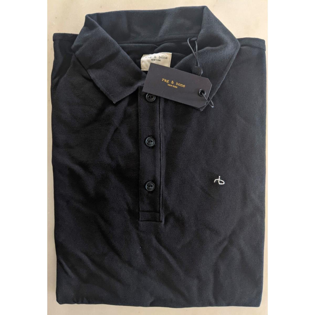 sz Medium Rag Bone Men`s Polo Shirt Black rb Logo