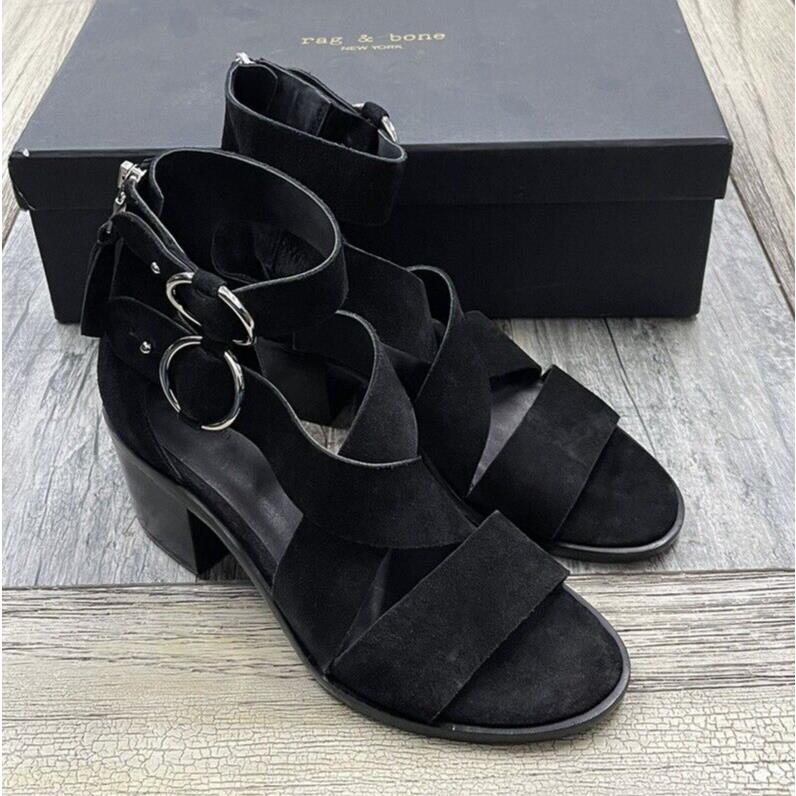 Rag Bone Mari Leather Heel Sandal In Black Suede Size: 37 US 7