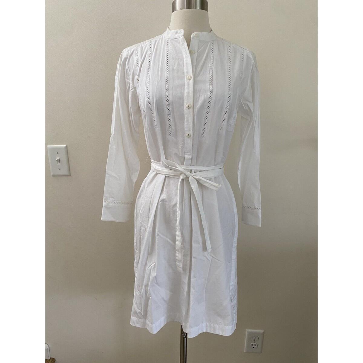 Rag and Bone Collarless White Embroidered Button Down Belted Shirtdress Xxs