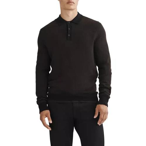 Rag Bone Harrow Wool Blend Long Sleeve Polo Shirt Men`s S Army Multi Button