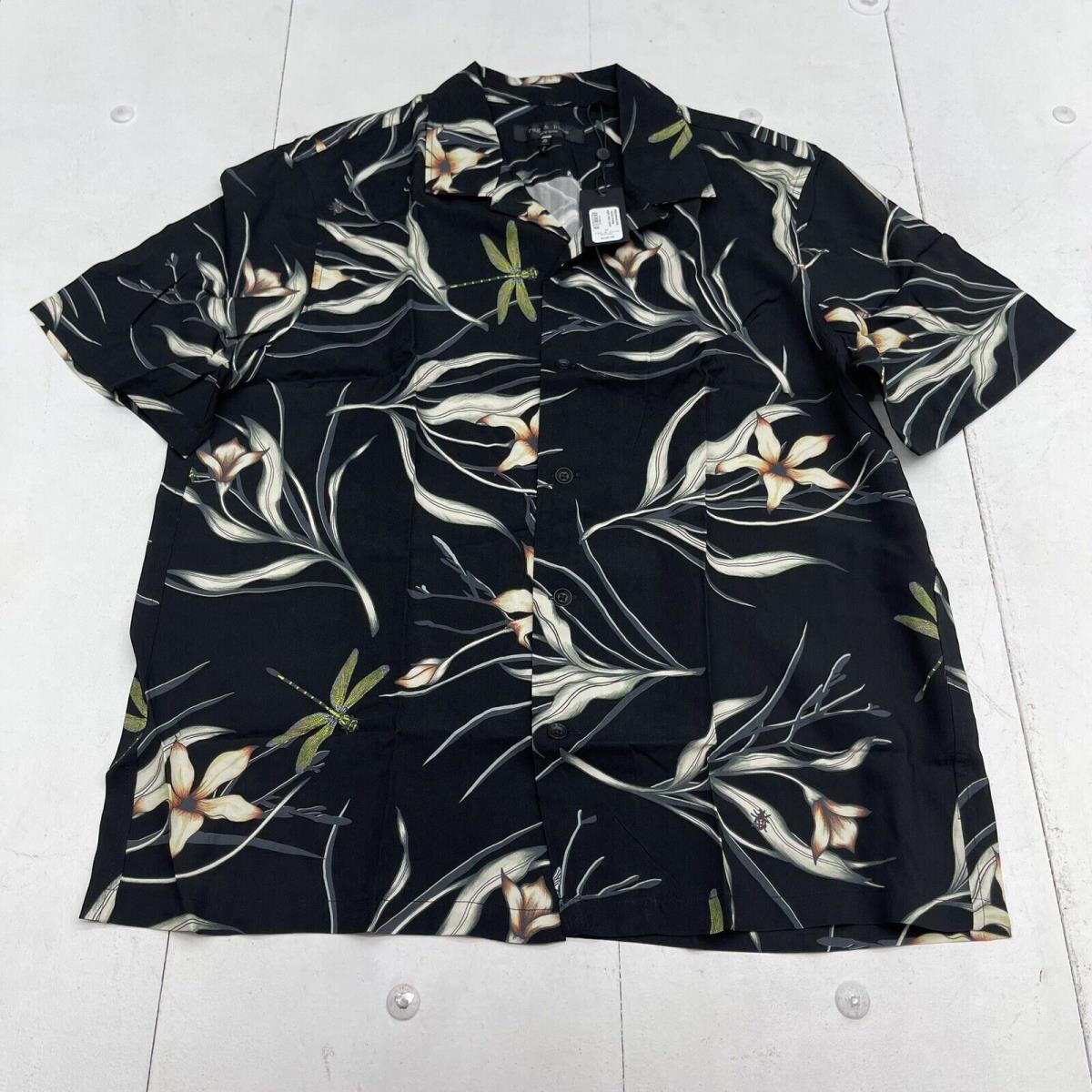 Rag Bone Black Floral Avery Print Short Sleeve Button Up Mens XL