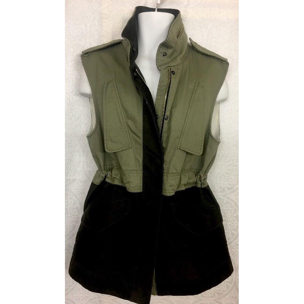 Rag and Bone Vest 2 Tone Green Cotton Long Zip Up Size 10