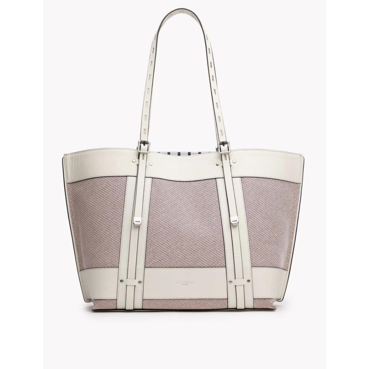 Rag Bone Cow Leather/striped Canvas Adjustable Straps Field Tote Bag