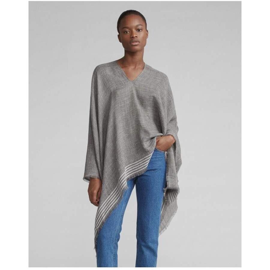 Rag + Bone Corded Stripe Pullover Poncho One Size Gray Lightweight