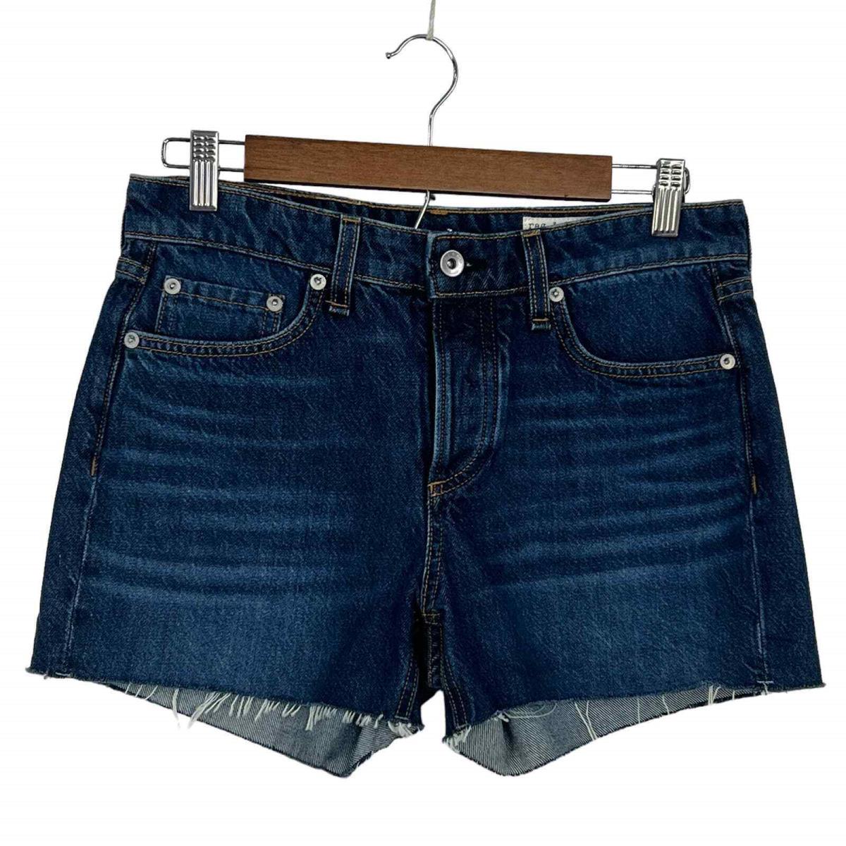 Rag Bone Dre Cut-off Raw Hem Low Rise Denim Shorts Dark Blue Cambria SZ 25