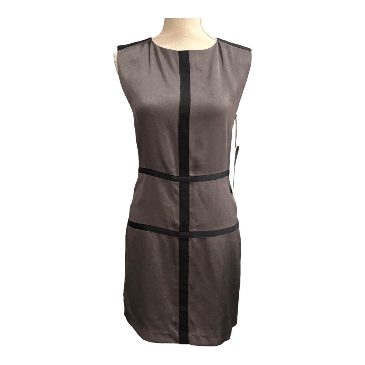 Rag Bone Womens 2 Evelyn Dress Knee Length Sleeveless Gray Black Contrast Trim