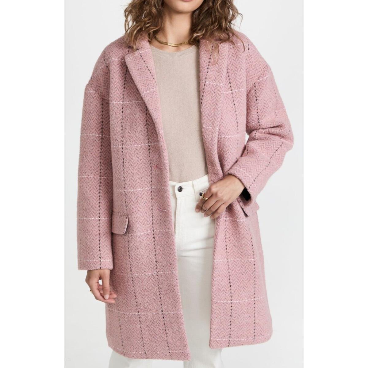 Rag Bone Szxs Estelle Cocoon Wool Blend Check Coat Pink Multi