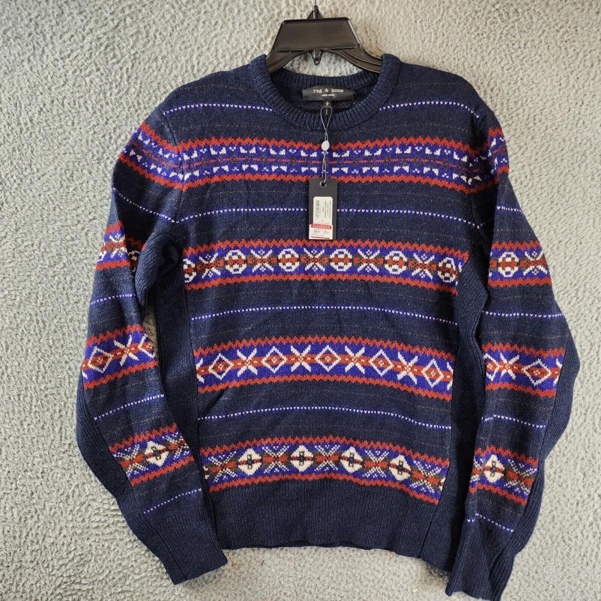 Rag Bone York Wesley Fair Isle Sweater S Navy Multi Crew Neck Long Sleeve