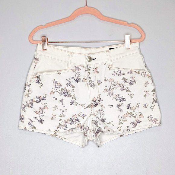 Rag Bone White Micro Floral Denim Ellie Shorts Size 27