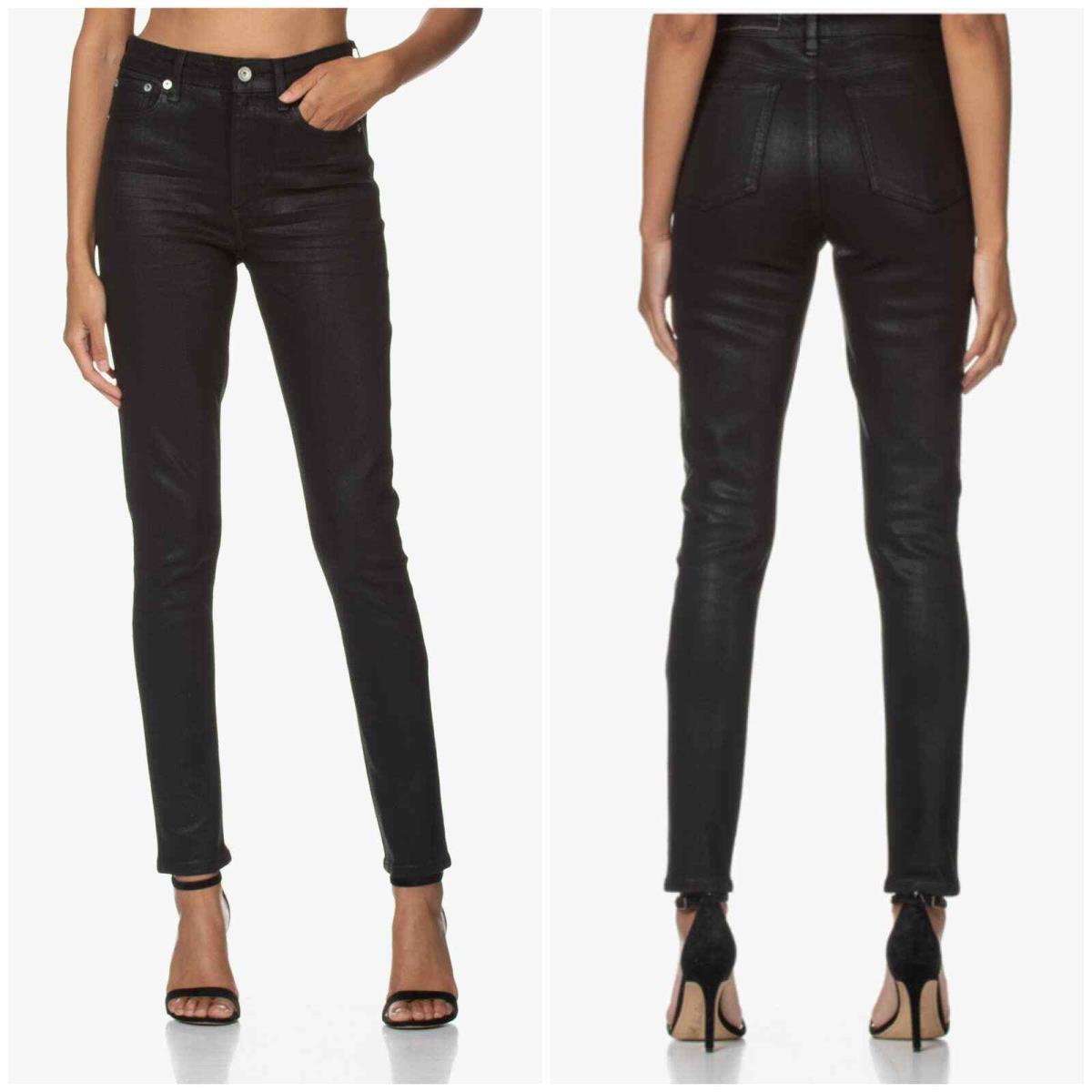 Rag Bone Nina High Rise Skinny Black Coated Size 24 Jeans Slim Hip Thigh