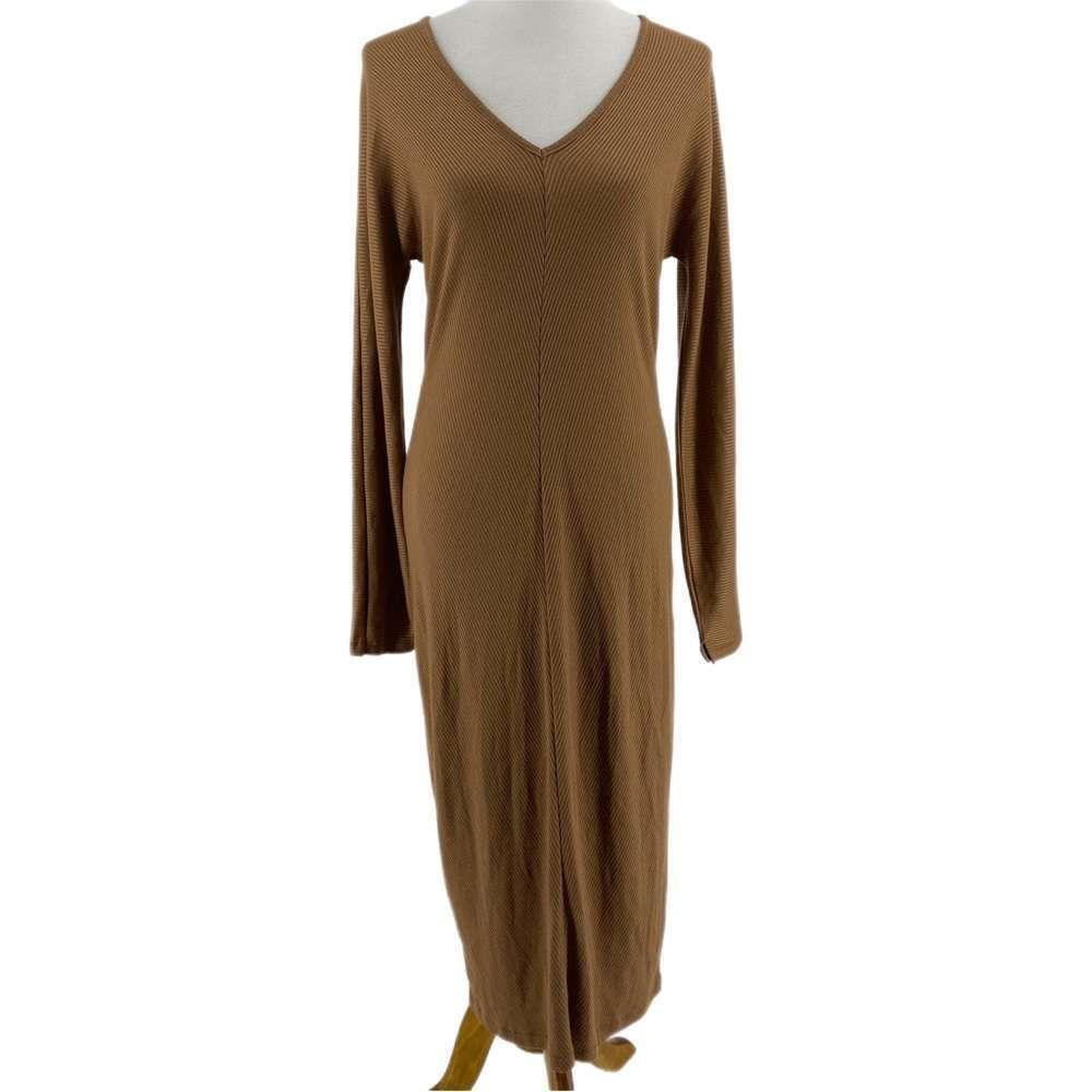 Brown Rag Bone Caramel Long Sleeve Knit Maxi Dress