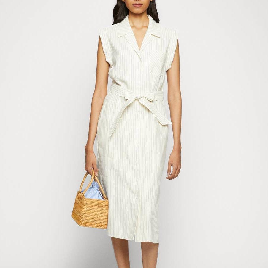 Rag Bone York Blustripe Helena Shirt Dress Ivory Missing Belt Size 6