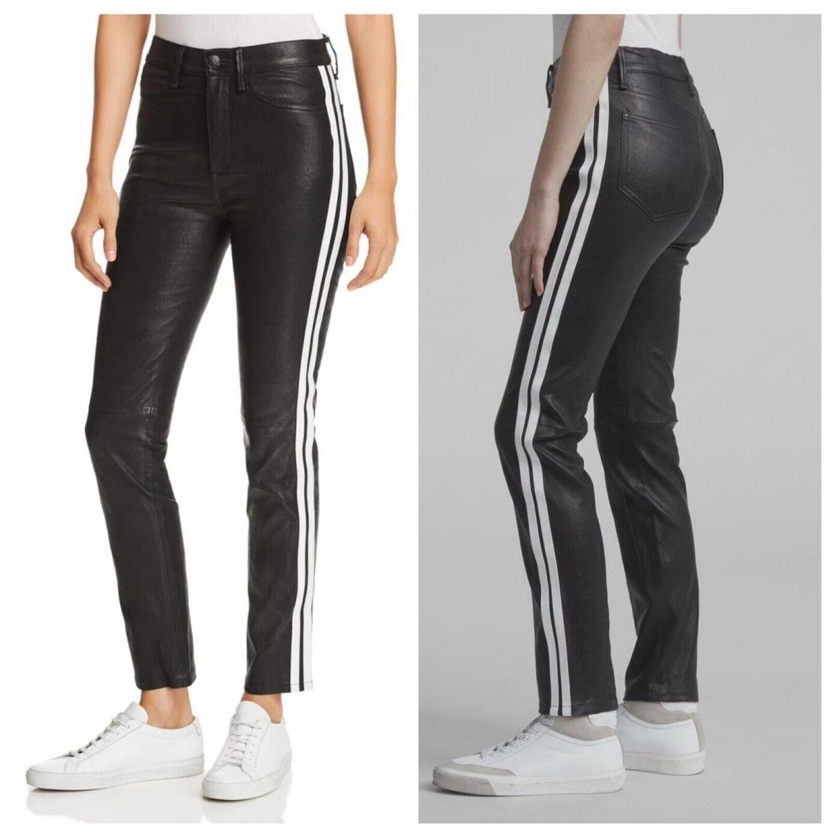 Rag Bone Ankle Cigarette with Stripe Leather Pants In Black Size: 30