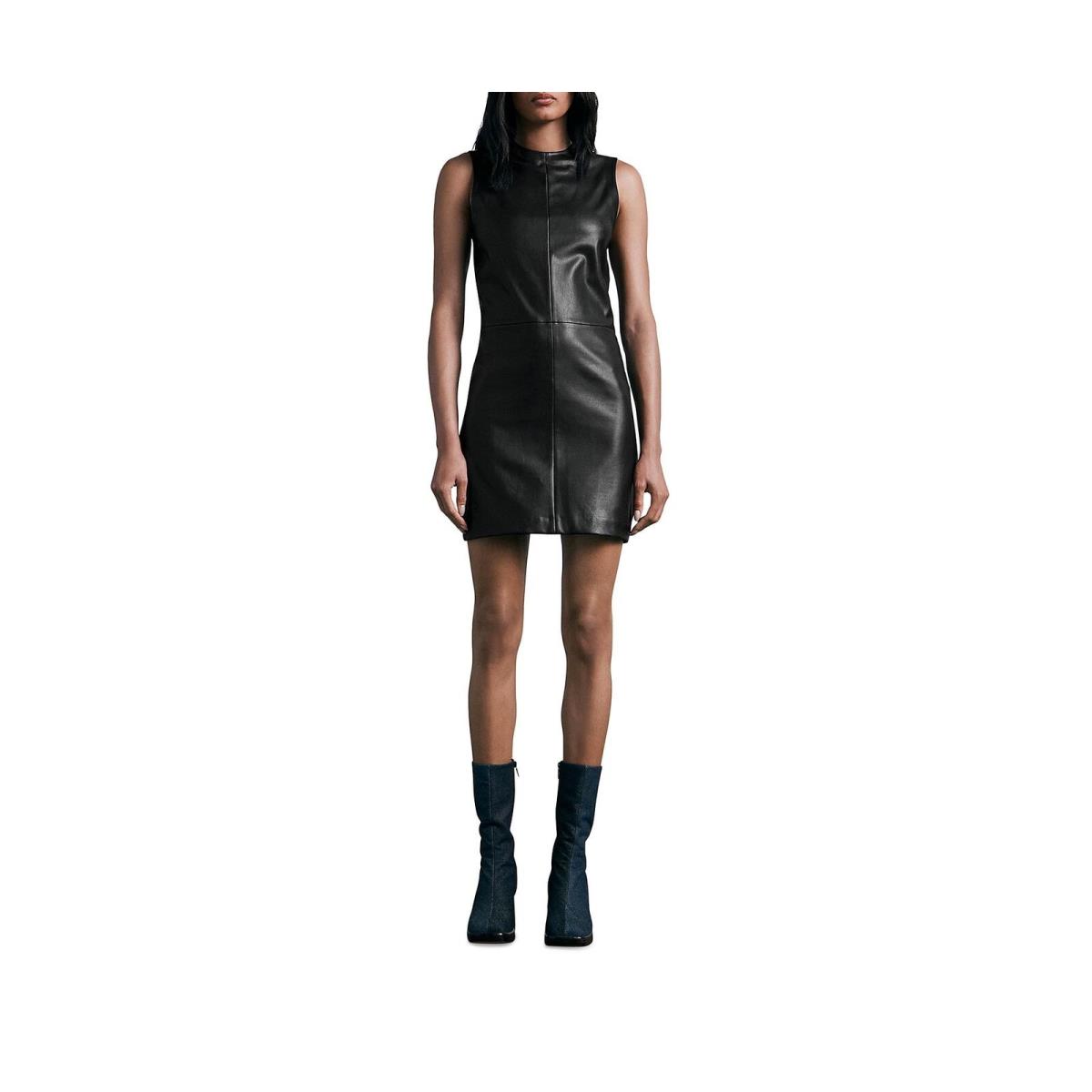 Rag Bone Womens Desta Leather Shift Dress Black Size 8