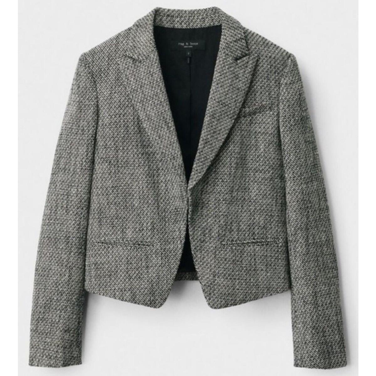 Rag Bone Blazer Sz 10 Elle Tweed Black/ White Houndstooth