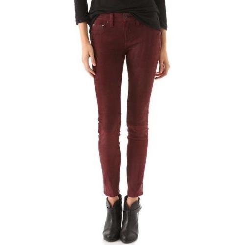 Rag Bone Suede Leather Leggings Pants Port Wine Skinny Stretch Size 26