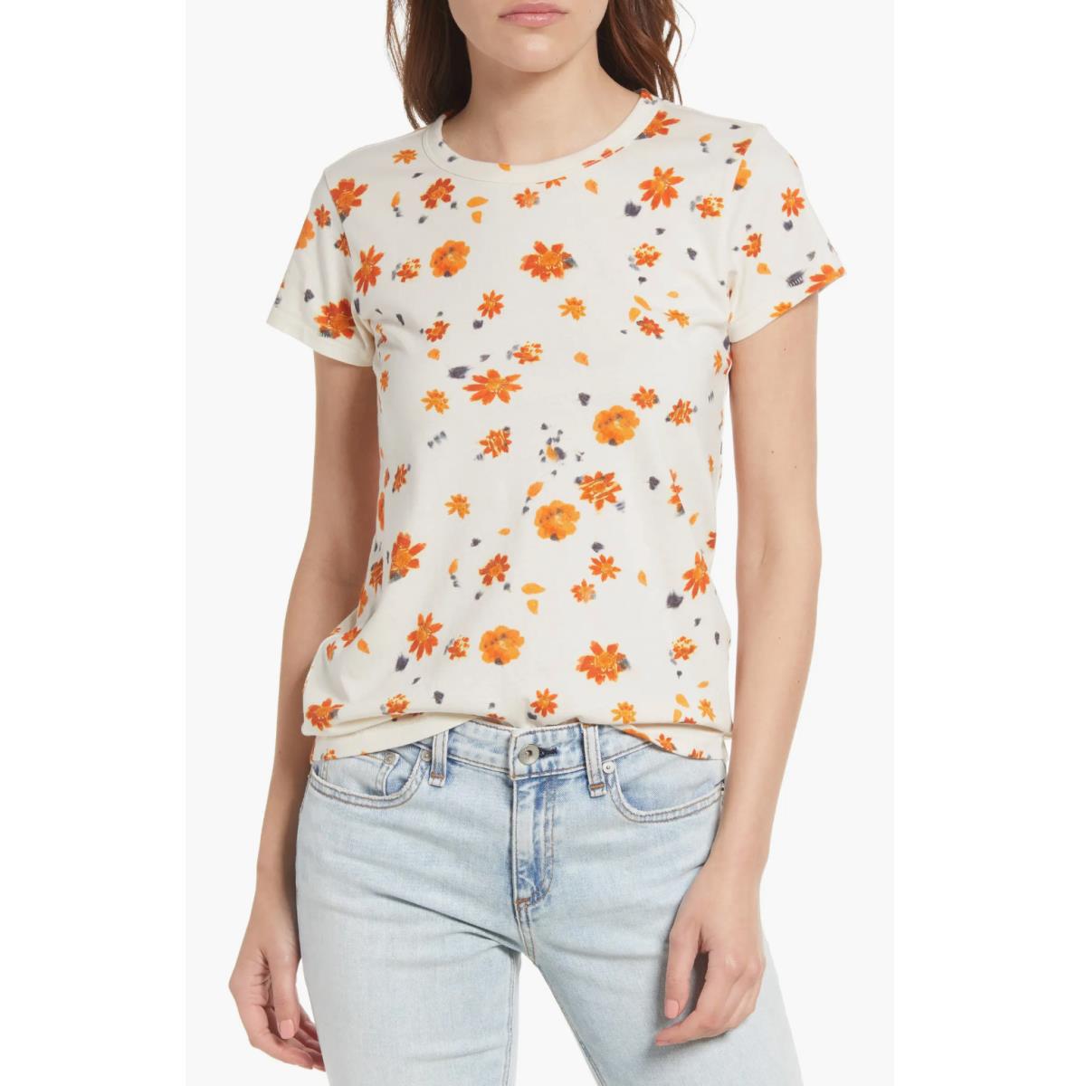 Rag Bone Organic Cotton Floral Graphic Tee in Ivory L60054 Size XS