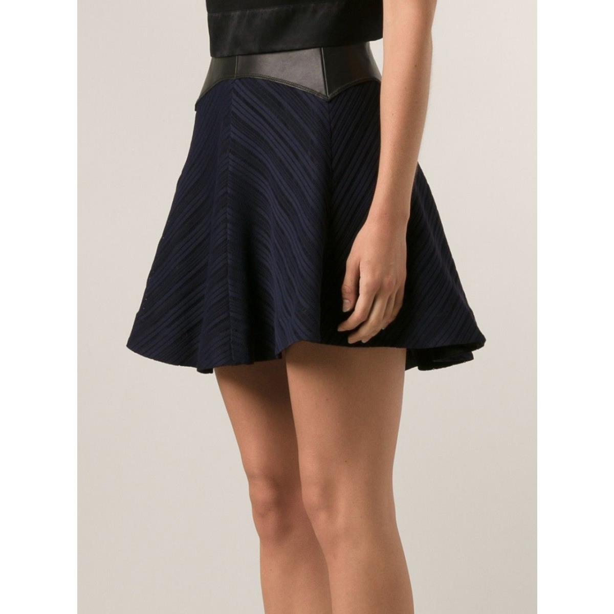 SZ 4 Rag Bone Basha Black Leather Blue Jersey Flare Skirt