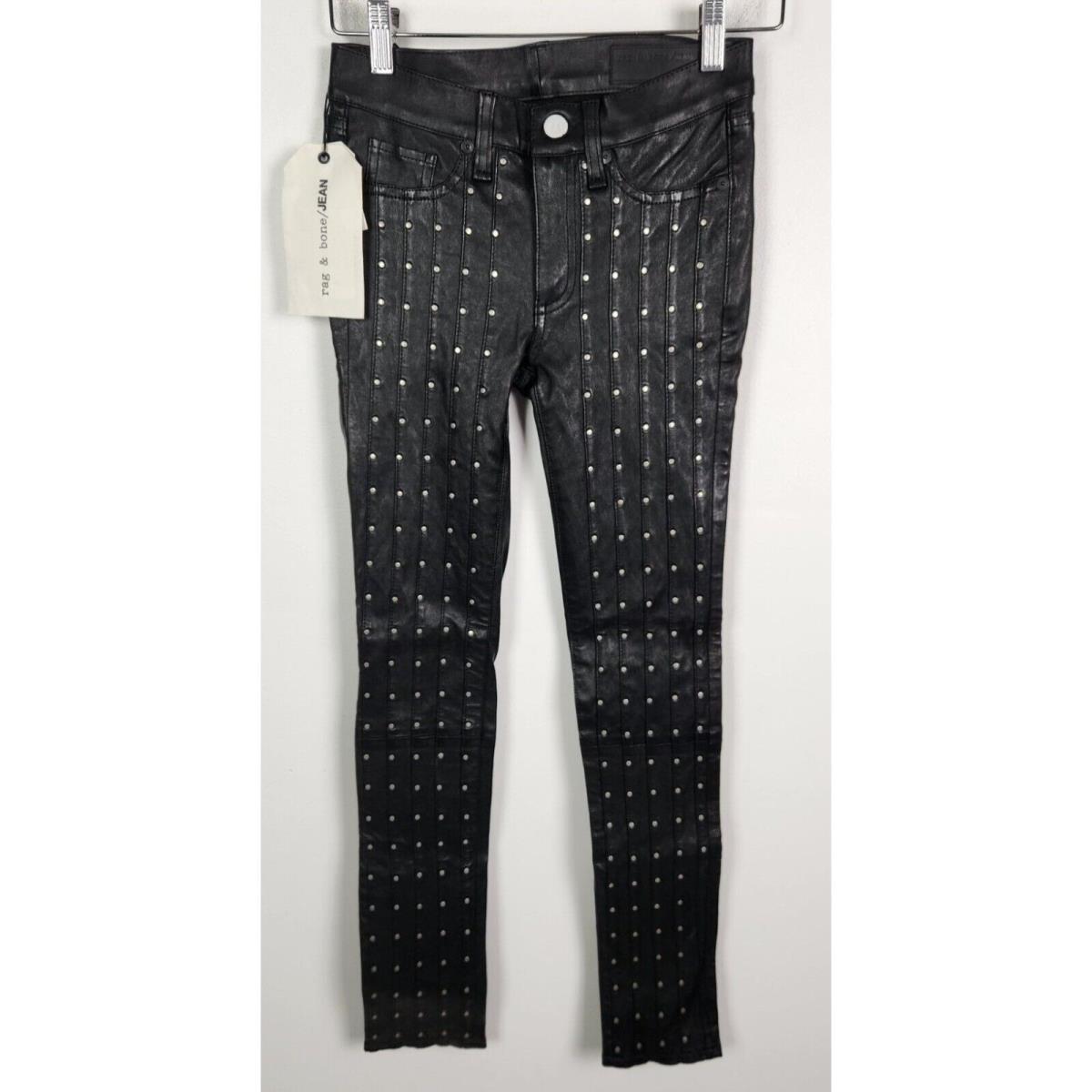 Rag Bone Women`s Sz. 25 Black Lamb Leather Stud Hyde Pants