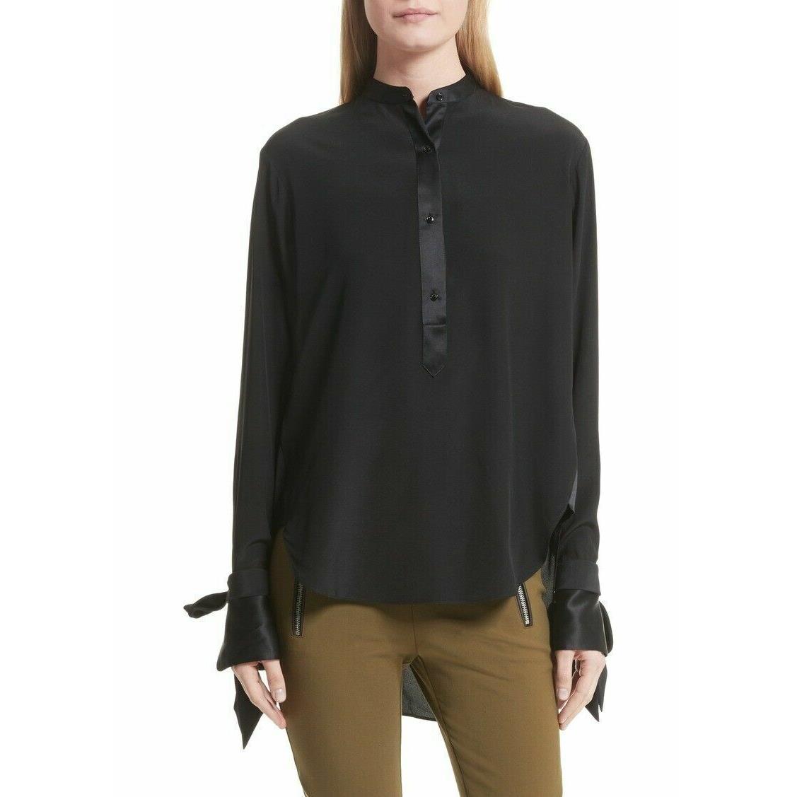 Rag Bone Dylan Long-sleeve Silk Blouse W/ Tie Cuffs in Black Sz S-$395